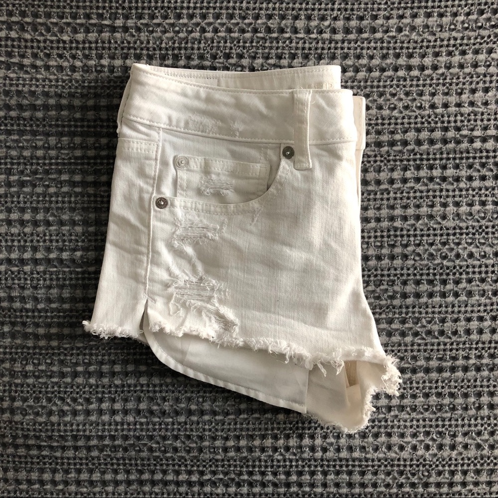 AE white denim shorts